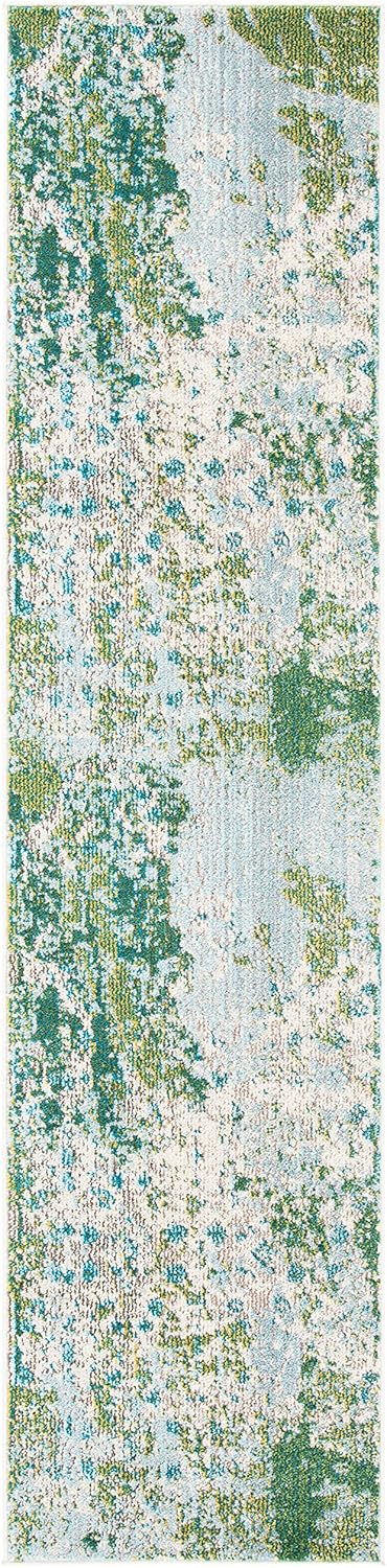 Modern Abstract Runner Rug 2'2" x 6' Green Blue A7k