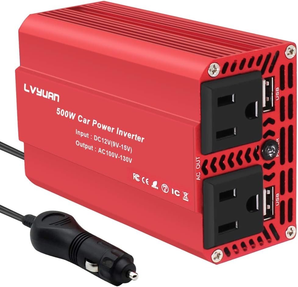 1500W Car Power Inverter 12V to 110V DC to AC Dual Outlets USB Ports k7