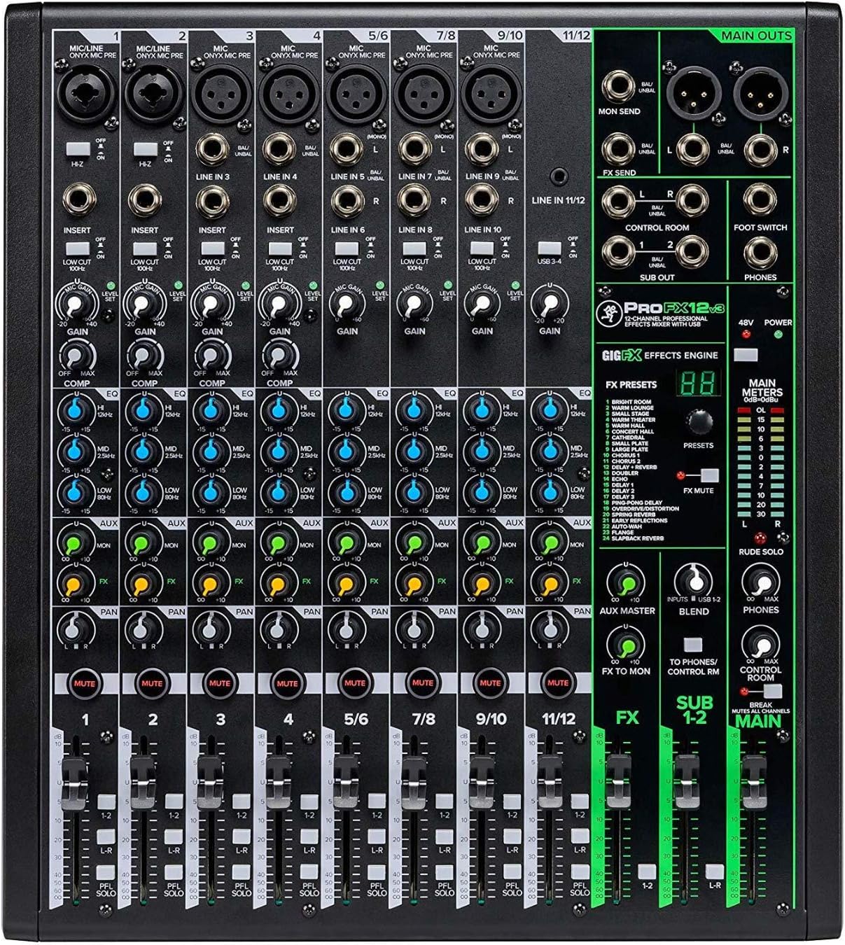 12-Channel FX USB Mixer Bundle with Headphones & Cables k7