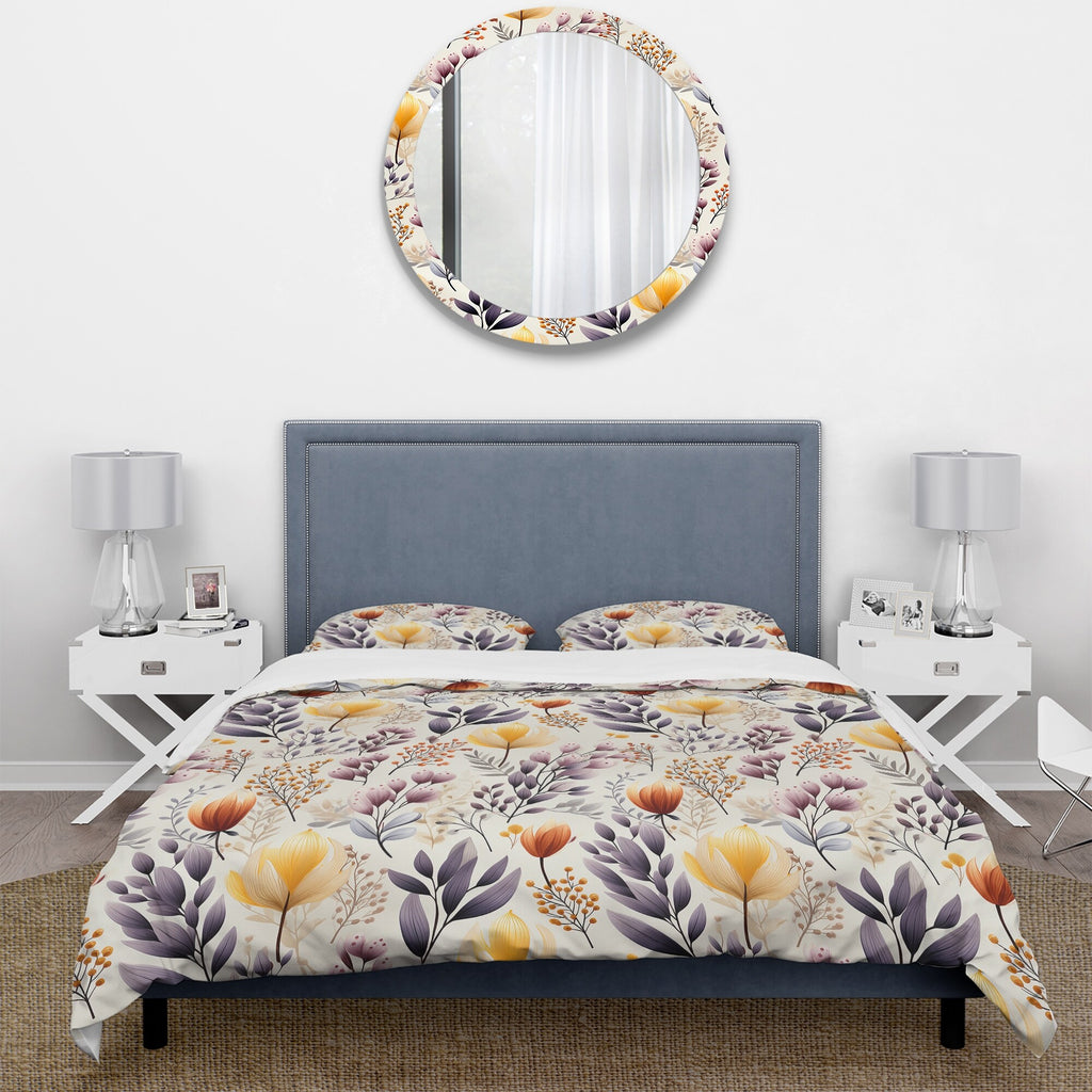 Purple Floral Garden Bedding Set with 2 Shams Twin a7