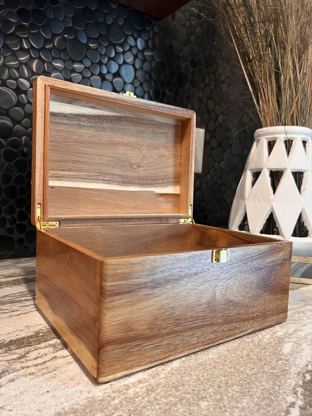 Wooden Memory Keepsake Box with Hinged Lid 4x7x10.6 a7