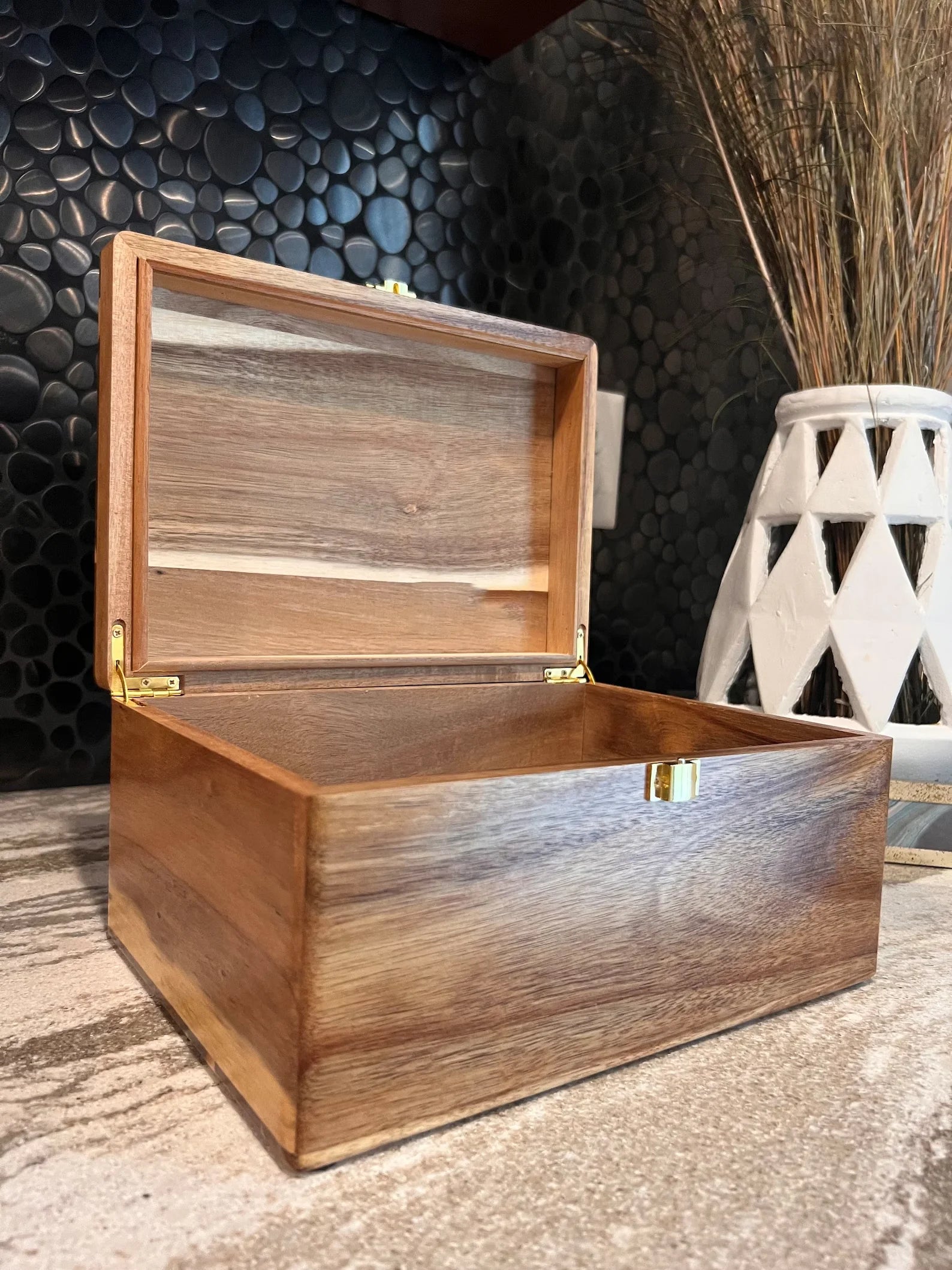 Wooden Memory Keepsake Box with Hinged Lid 4x7x10.6 a7