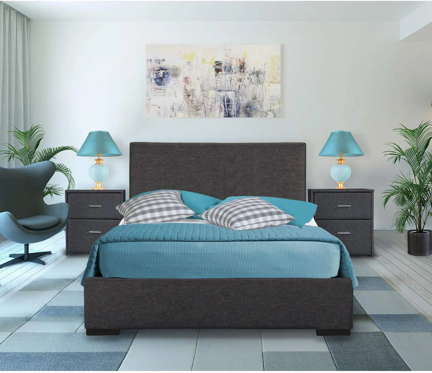 Upholstered Platform Bed Frame Low-Profile Gray f7
